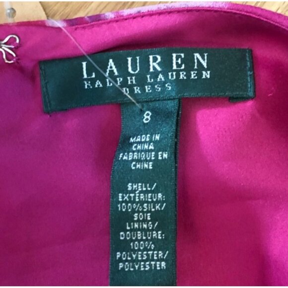Lauren Ralph Lauren Floral 100% Silk Sleeveless V-Neck Ruched Dress Size 8 - Picture 5 of 8